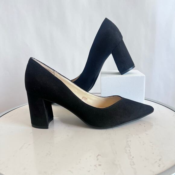 MARC FISHER ZALA BLOCK HEEL POINTY TOE HEEL WOMENS BLACK SUEDE SIZE 7 1/2 MEDIUM - Picture 2 of 12
